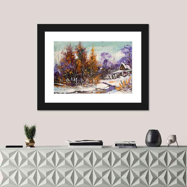 View Of Village In Winter Canvas Wall Art-1 Piece-Framed Print-20" x 16"-Tiaracle