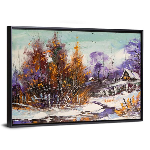 View Of Village In Winter Canvas Wall Art-3 Horizontal-Gallery Wrap-25" x 16"-Tiaracle