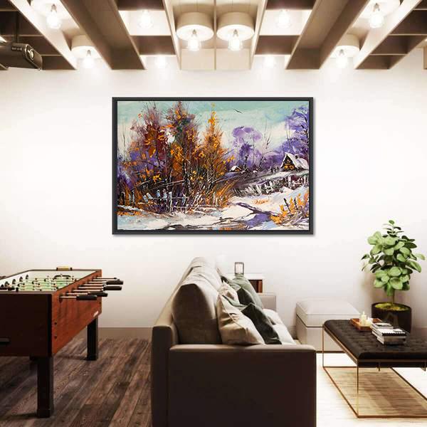 View Of Village In Winter Canvas Wall Art-3 Horizontal-Gallery Wrap-25" x 16"-Tiaracle