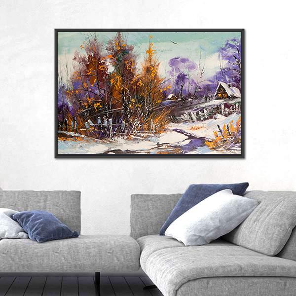 View Of Village In Winter Canvas Wall Art-3 Horizontal-Gallery Wrap-25" x 16"-Tiaracle