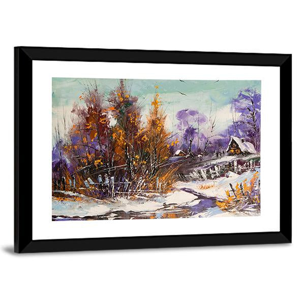 View Of Village In Winter Canvas Wall Art-3 Horizontal-Gallery Wrap-25" x 16"-Tiaracle