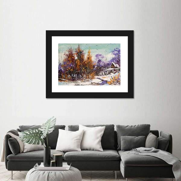 View Of Village In Winter Canvas Wall Art-3 Horizontal-Gallery Wrap-25" x 16"-Tiaracle