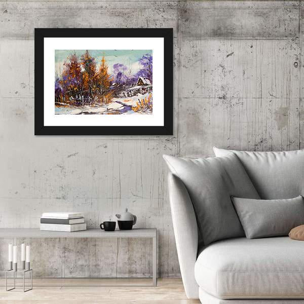 View Of Village In Winter Canvas Wall Art-3 Horizontal-Gallery Wrap-25" x 16"-Tiaracle