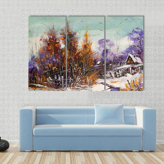 View Of Village In Winter Canvas Wall Art-3 Horizontal-Gallery Wrap-37" x 24"-Tiaracle