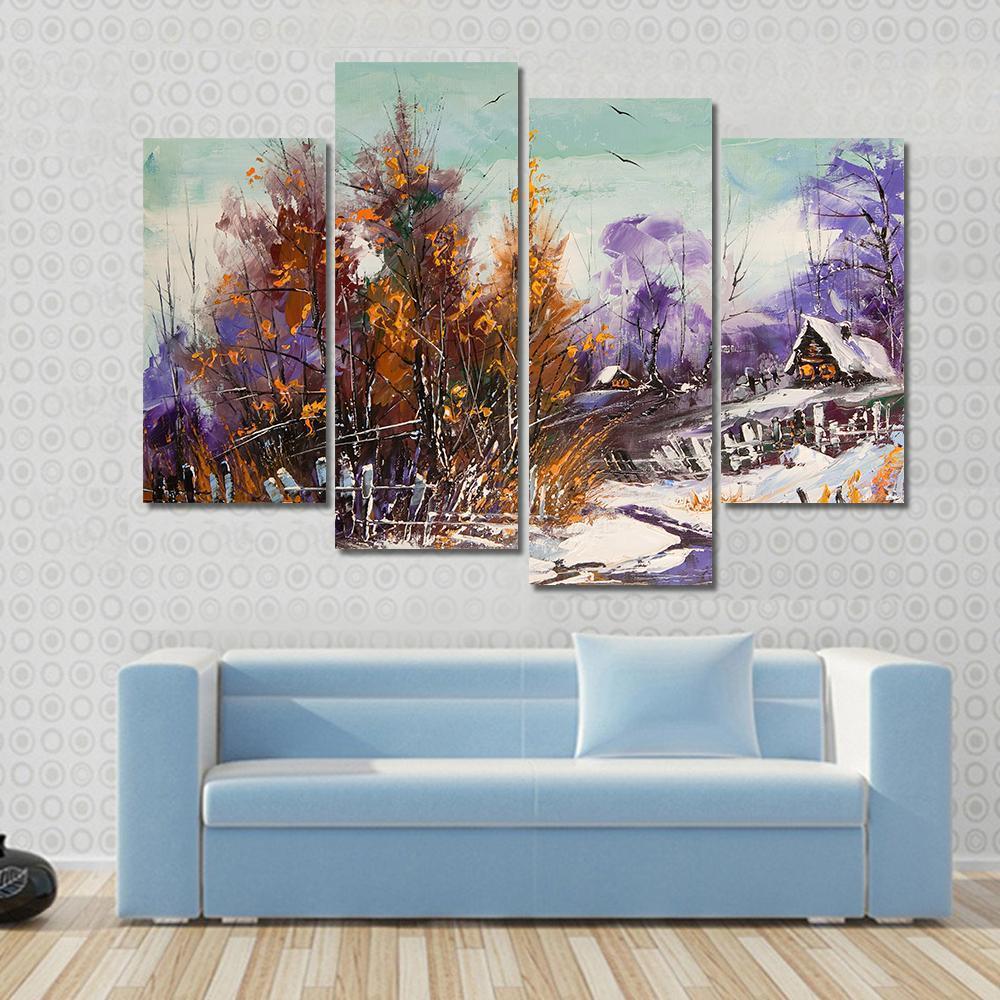 View Of Village In Winter Canvas Wall Art-4 Pop-Gallery Wrap-50" x 32"-Tiaracle