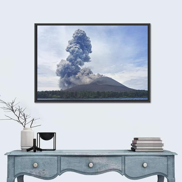 View Of Volcano Eruption Anak Krakatau Indonesia Canvas Wall Art-1 Piece-Floating Frame-24" x 16"-Tiaracle