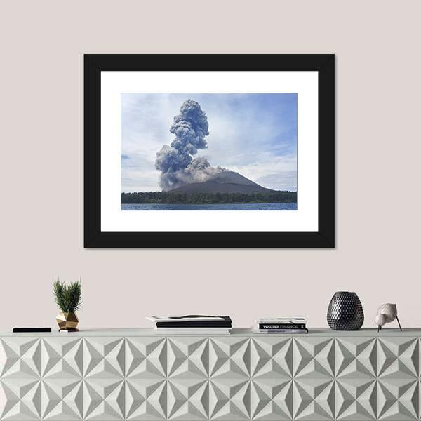 View Of Volcano Eruption Anak Krakatau Indonesia Canvas Wall Art-1 Piece-Framed Print-20" x 16"-Tiaracle