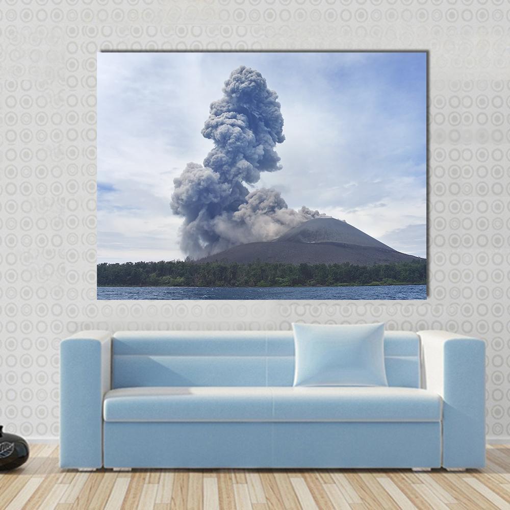 View Of Volcano Eruption Anak Krakatau Indonesia Canvas Wall Art-1 Piece-Gallery Wrap-48" x 32"-Tiaracle