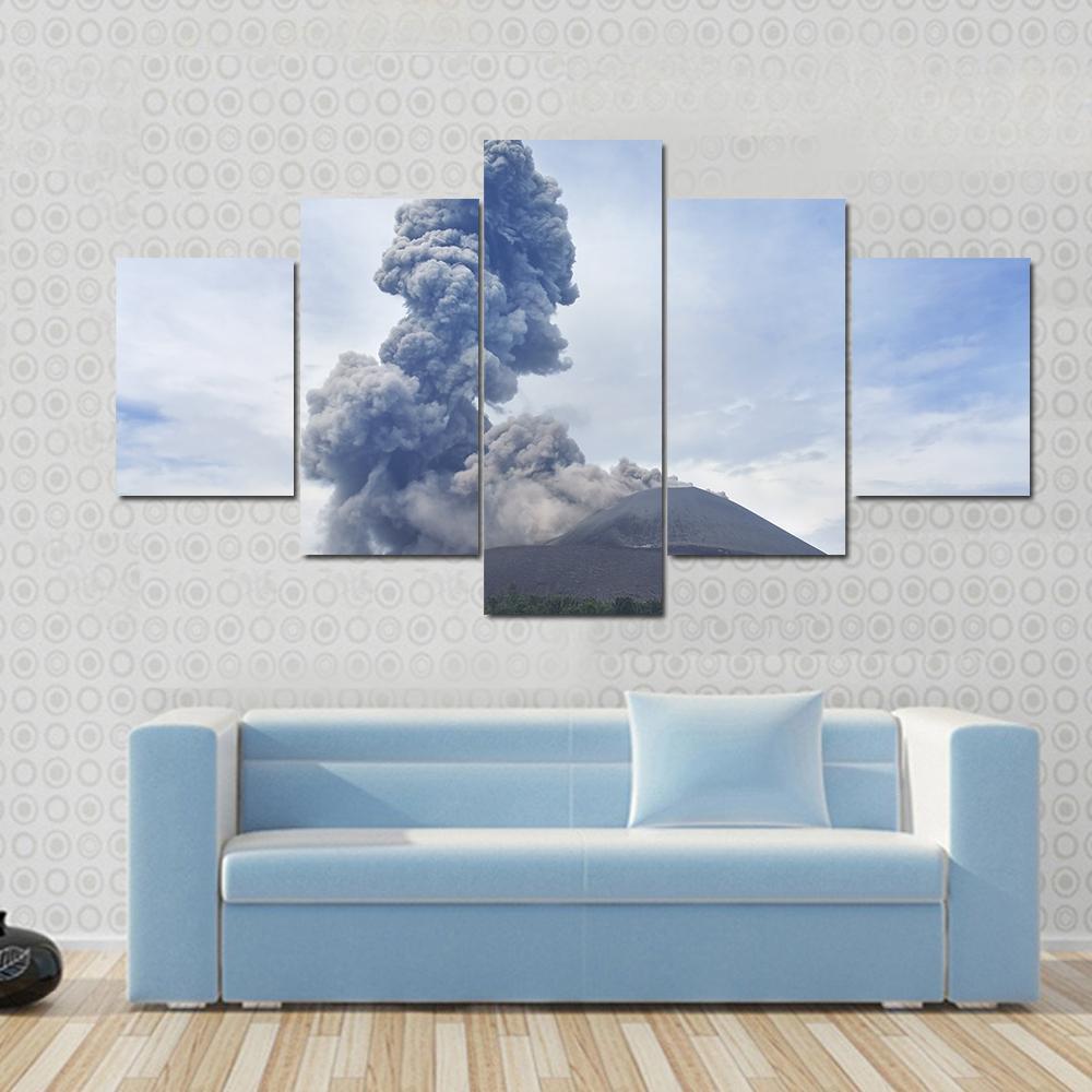 View Of Volcano Eruption Anak Krakatau Indonesia Canvas Wall Art-5 Star-Gallery Wrap-62" x 32"-Tiaracle