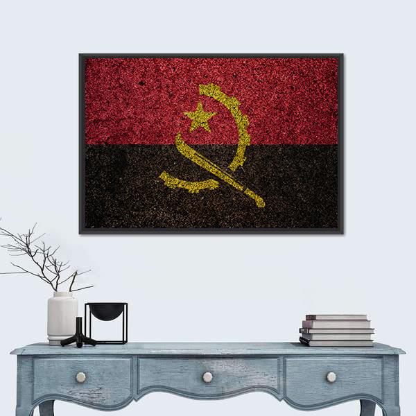Vintage Angola Flag Canvas Wall Art-1 Piece-Floating Frame-24" x 16"-Tiaracle