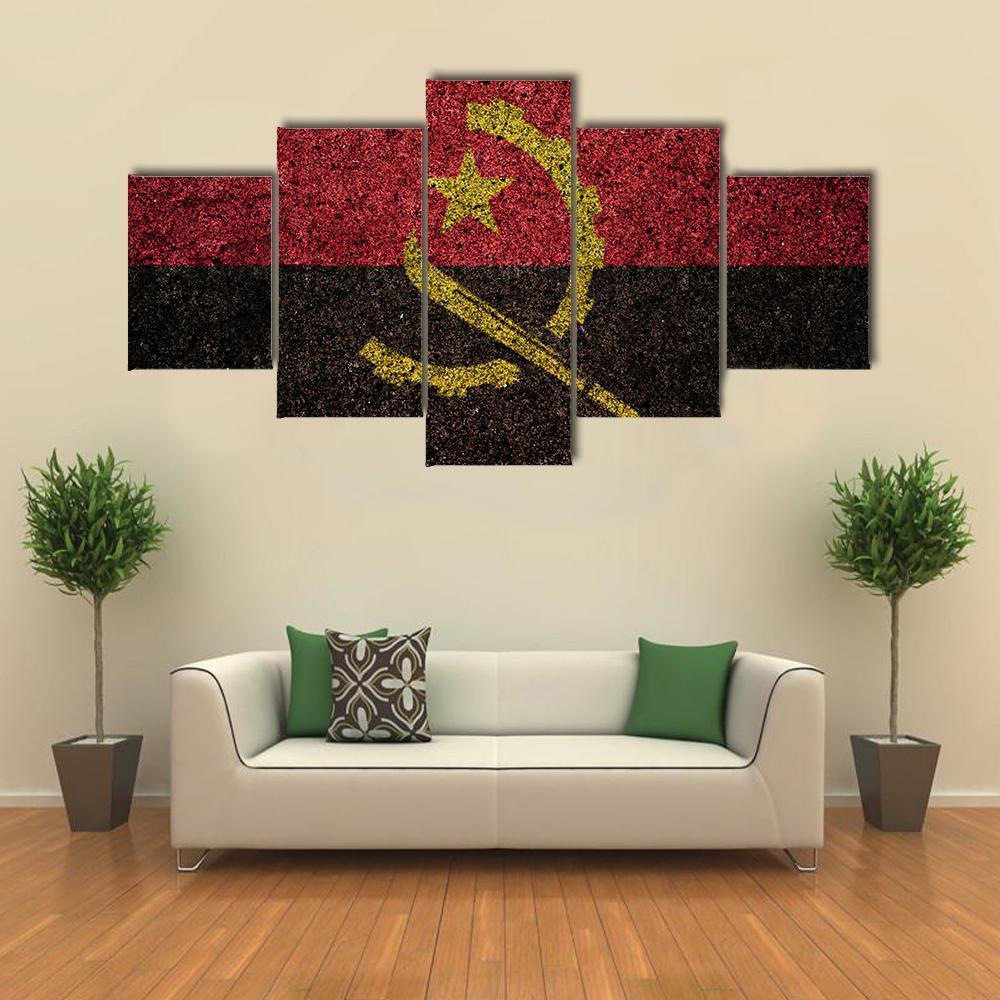 Vintage Angola Flag Canvas Wall Art-5 Star-Gallery Wrap-62" x 32"-Tiaracle