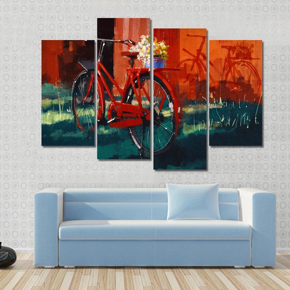 Vintage Bicycle With Bucket Full Of Flowers Canvas Wall Art-4 Pop-Gallery Wrap-50" x 32"-Tiaracle