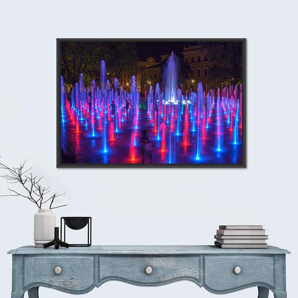 Vivid Color Fountain Water Canvas Wall Art-1 Piece-Floating Frame-24" x 16"-Tiaracle