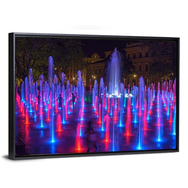 Vivid Color Fountain Water Canvas Wall Art-3 Horizontal-Gallery Wrap-25" x 16"-Tiaracle