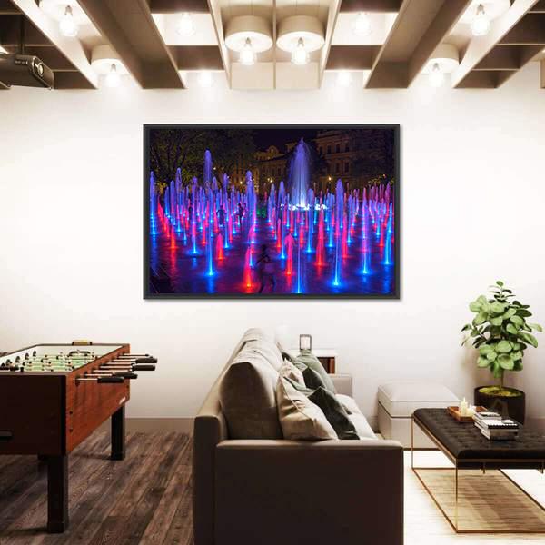 Vivid Color Fountain Water Canvas Wall Art-3 Horizontal-Gallery Wrap-25" x 16"-Tiaracle