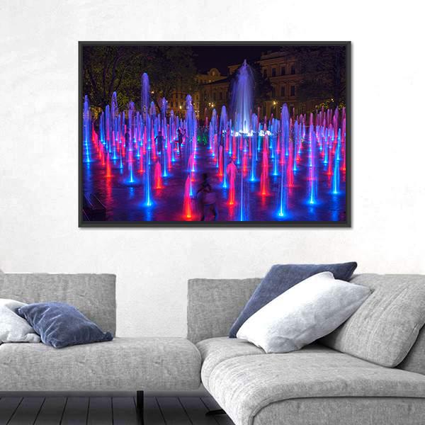 Vivid Color Fountain Water Canvas Wall Art-3 Horizontal-Gallery Wrap-25" x 16"-Tiaracle