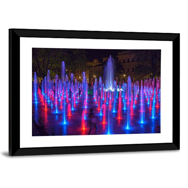 Vivid Color Fountain Water Canvas Wall Art-3 Horizontal-Gallery Wrap-25" x 16"-Tiaracle