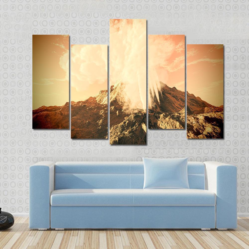 Volcanic Eruption Canvas Wall Art-5 Pop-Gallery Wrap-47" x 32"-Tiaracle