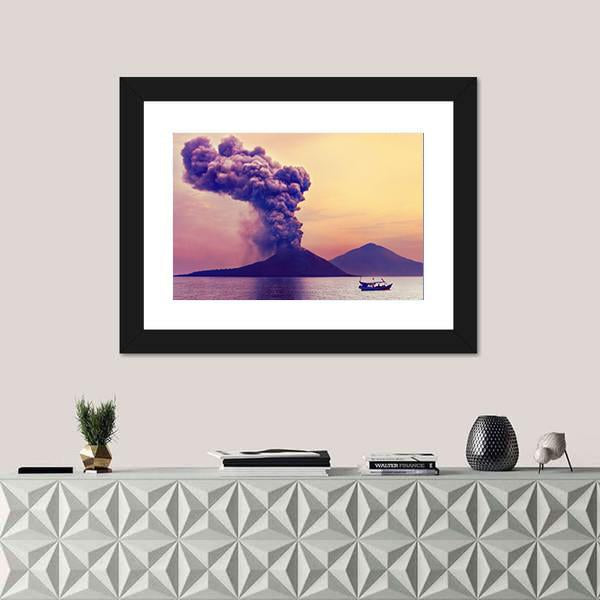 Volcano Eruption Anak Krakatau Indonesia Canvas Wall Art-1 Piece-Framed Print-20" x 16"-Tiaracle