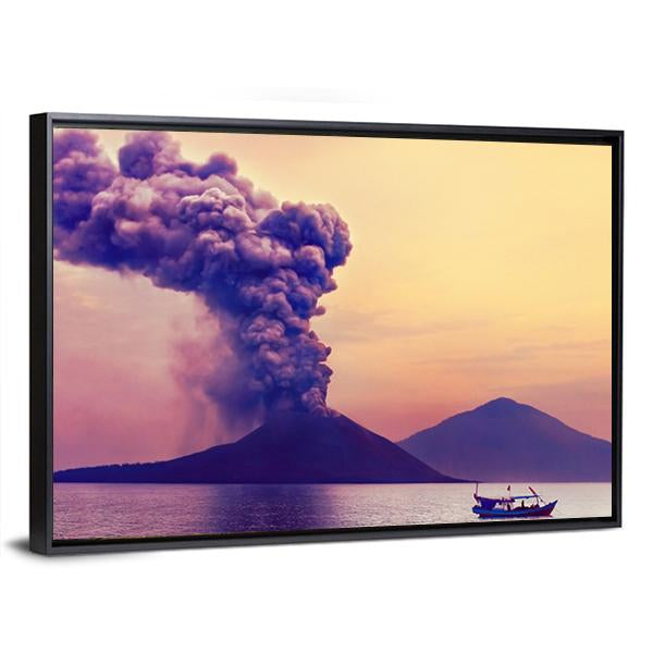 Volcano Eruption Anak Krakatau Indonesia Canvas Wall Art-3 Horizontal-Gallery Wrap-25" x 16"-Tiaracle