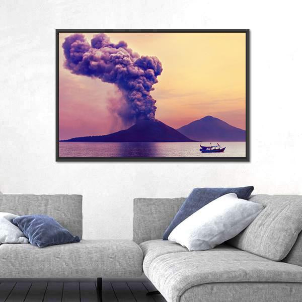 Volcano Eruption Anak Krakatau Indonesia Canvas Wall Art-3 Horizontal-Gallery Wrap-25" x 16"-Tiaracle