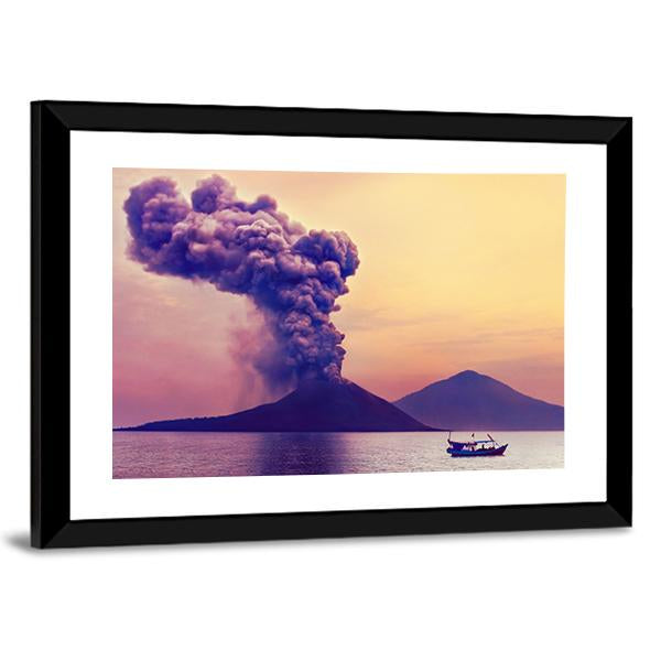 Volcano Eruption Anak Krakatau Indonesia Canvas Wall Art-3 Horizontal-Gallery Wrap-25" x 16"-Tiaracle