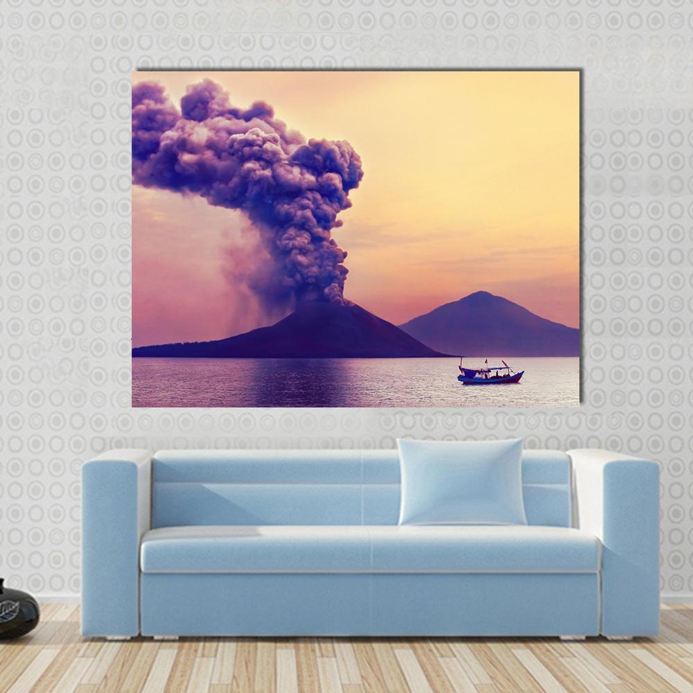 Volcano Eruption Anak Krakatau Indonesia Canvas Wall Art-1 Piece-Gallery Wrap-48" x 32"-Tiaracle