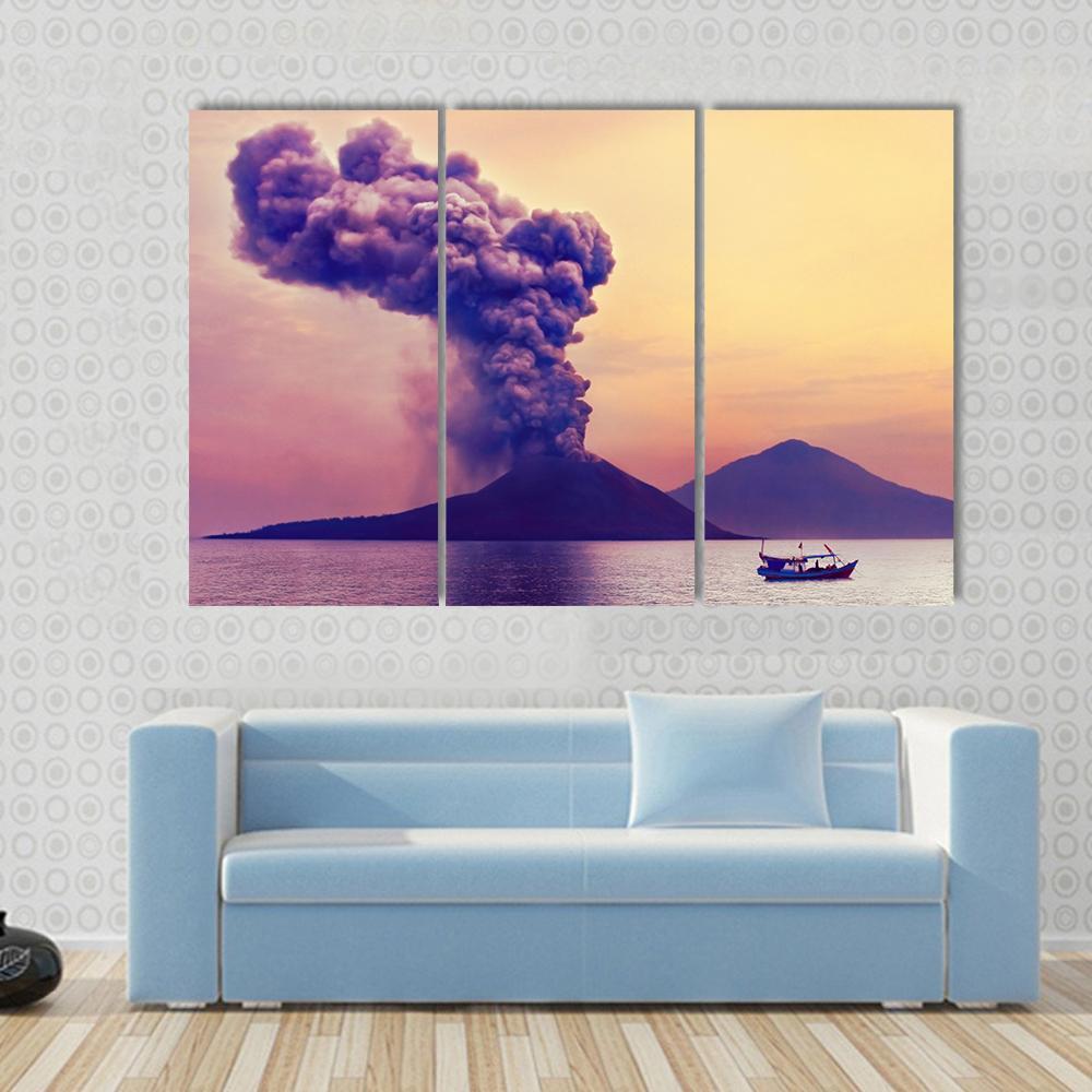 Volcano Eruption Anak Krakatau Indonesia Canvas Wall Art-3 Horizontal-Gallery Wrap-37" x 24"-Tiaracle