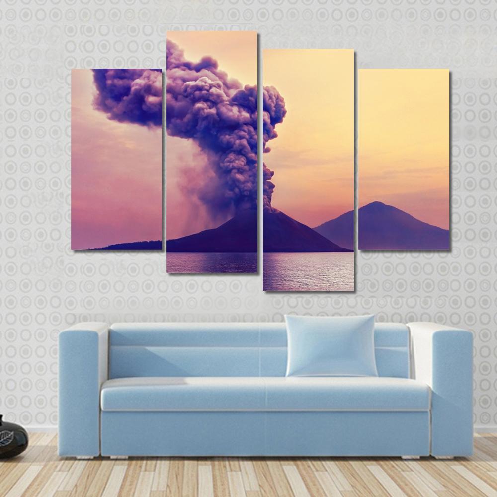 Volcano Eruption Anak Krakatau Indonesia Canvas Wall Art-4 Pop-Gallery Wrap-50" x 32"-Tiaracle