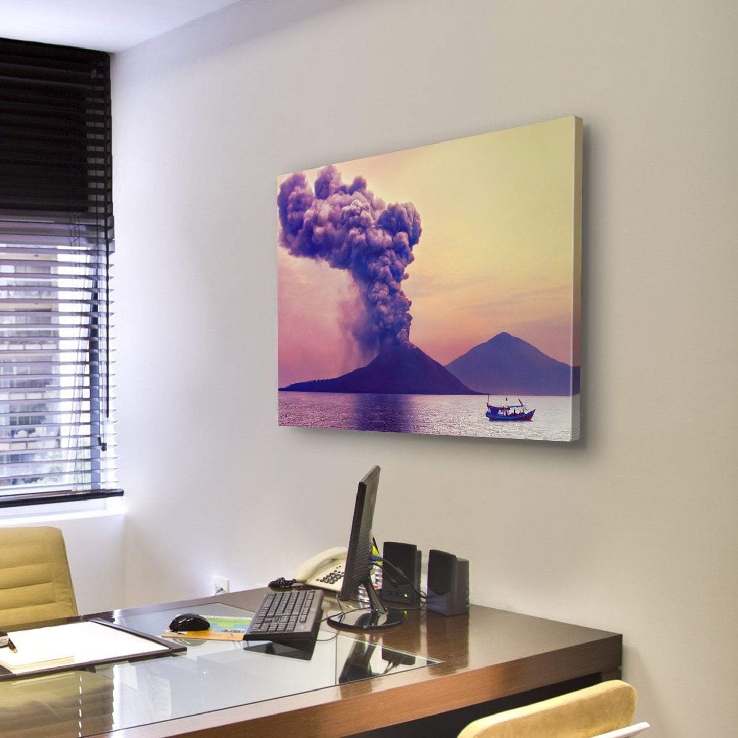 Volcano Eruption Anak Krakatau Indonesia Canvas Wall Art-3 Horizontal-Gallery Wrap-25" x 16"-Tiaracle