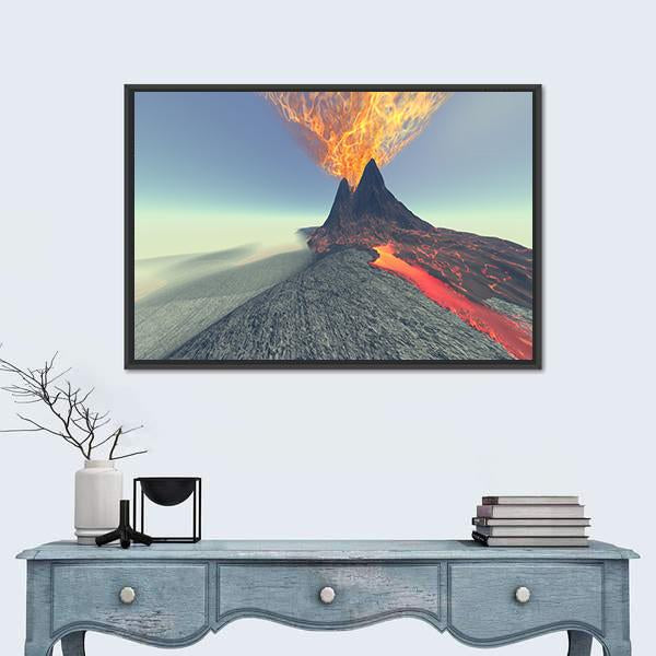 Volcano With Fire Smoke And Lava Canvas Wall Art-1 Piece-Floating Frame-24" x 16"-Tiaracle