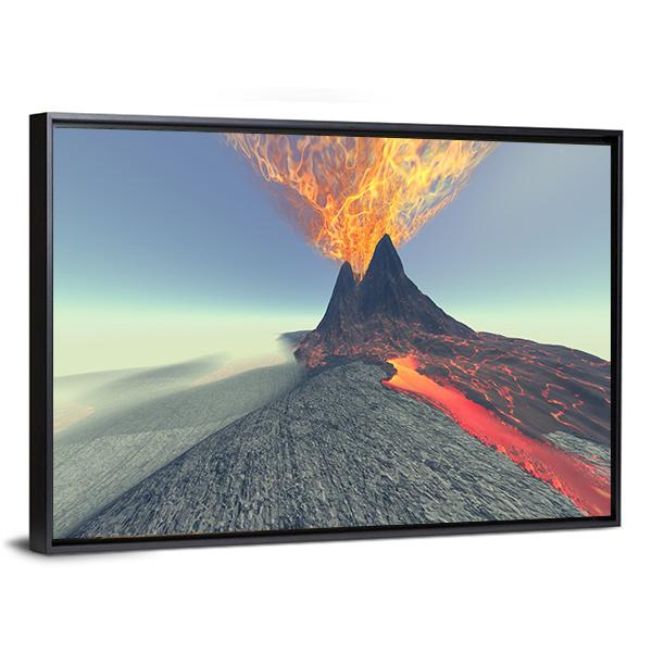 Volcano With Fire Smoke And Lava Canvas Wall Art-3 Horizontal-Gallery Wrap-25" x 16"-Tiaracle