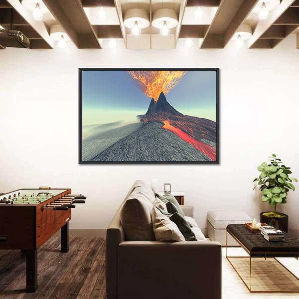 Volcano With Fire Smoke And Lava Canvas Wall Art-3 Horizontal-Gallery Wrap-25" x 16"-Tiaracle