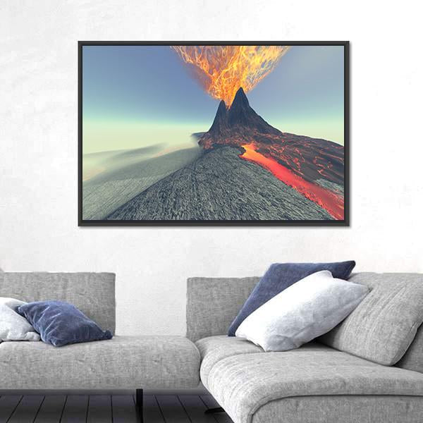 Volcano With Fire Smoke And Lava Canvas Wall Art-3 Horizontal-Gallery Wrap-25" x 16"-Tiaracle