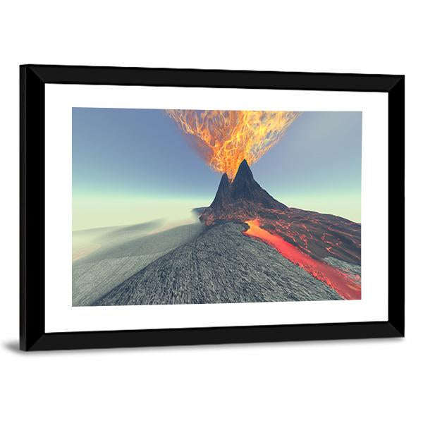 Volcano With Fire Smoke And Lava Canvas Wall Art-3 Horizontal-Gallery Wrap-25" x 16"-Tiaracle