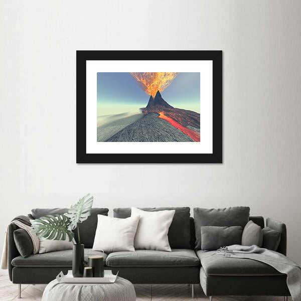 Volcano With Fire Smoke And Lava Canvas Wall Art-3 Horizontal-Gallery Wrap-25" x 16"-Tiaracle