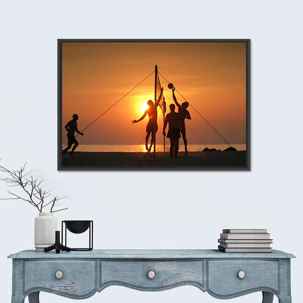 Volley Ball Played On The Beach And Playground Sand Canvas Wall Art-1 Piece-Floating Frame-24" x 16"-Tiaracle