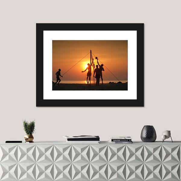 Volley Ball Played On The Beach And Playground Sand Canvas Wall Art-1 Piece-Framed Print-20" x 16"-Tiaracle