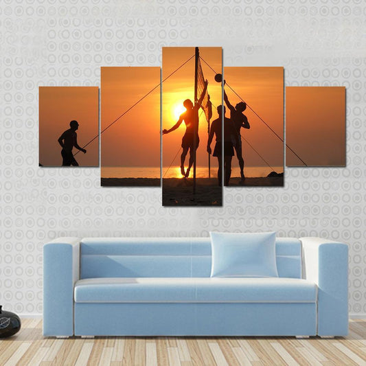 Volley Ball Played On The Beach And Playground Sand Canvas Wall Art-5 Star-Gallery Wrap-62" x 32"-Tiaracle