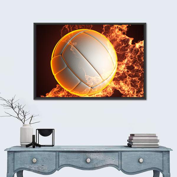 Volleyball Ball In Fire Canvas Wall Art-1 Piece-Floating Frame-24" x 16"-Tiaracle