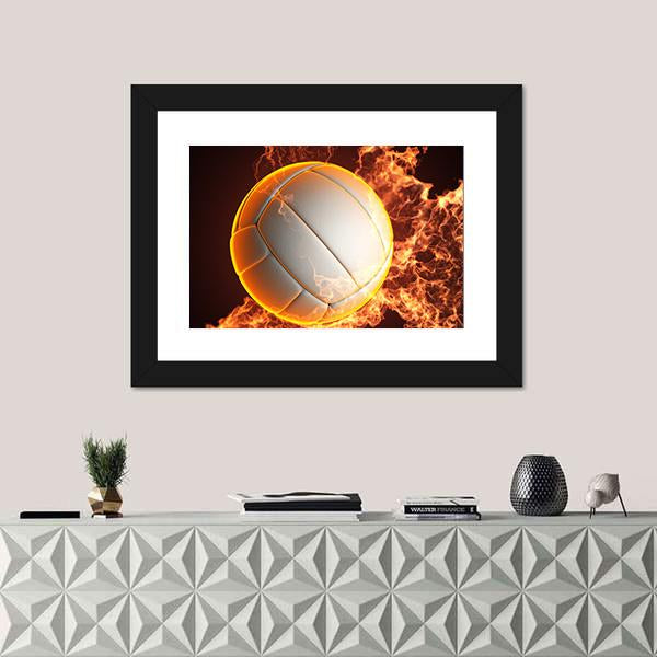 Volleyball Ball In Fire Canvas Wall Art-1 Piece-Framed Print-20" x 16"-Tiaracle