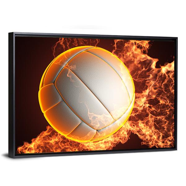 Volleyball Ball In Fire Canvas Wall Art-3 Horizontal-Gallery Wrap-25" x 16"-Tiaracle