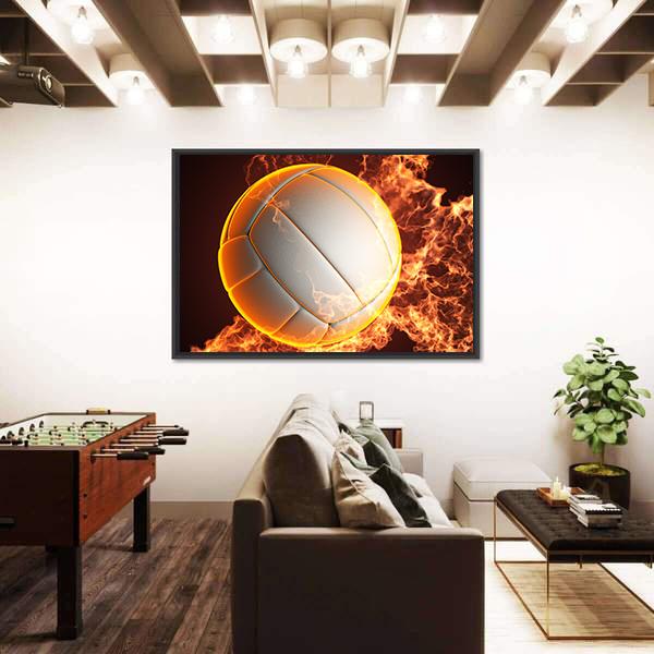 Volleyball Ball In Fire Canvas Wall Art-3 Horizontal-Gallery Wrap-25" x 16"-Tiaracle