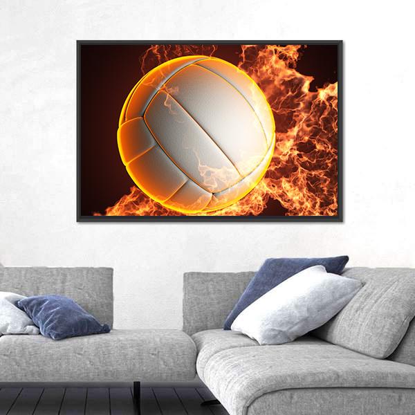 Volleyball Ball In Fire Canvas Wall Art-3 Horizontal-Gallery Wrap-25" x 16"-Tiaracle