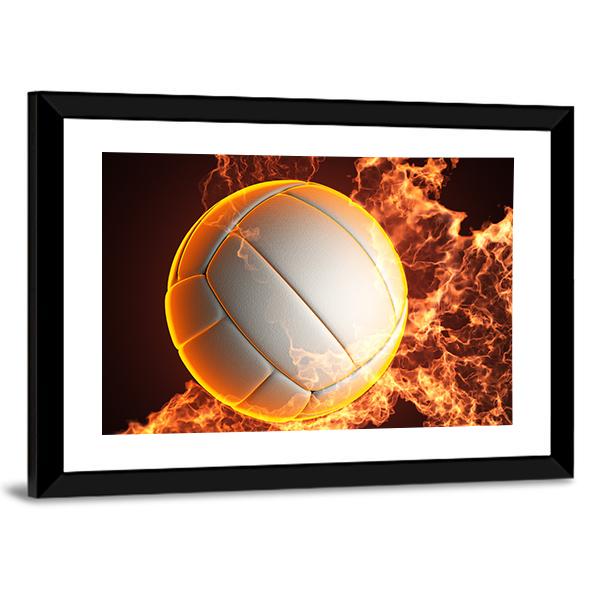 Volleyball Ball In Fire Canvas Wall Art-3 Horizontal-Gallery Wrap-25" x 16"-Tiaracle