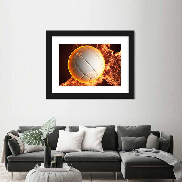 Volleyball Ball In Fire Canvas Wall Art-3 Horizontal-Gallery Wrap-25" x 16"-Tiaracle