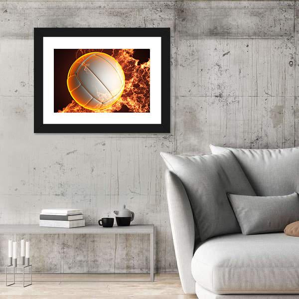 Volleyball Ball In Fire Canvas Wall Art-3 Horizontal-Gallery Wrap-25" x 16"-Tiaracle