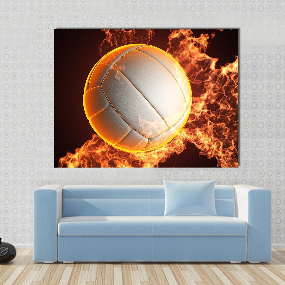 Volleyball Ball In Fire Canvas Wall Art-1 Piece-Gallery Wrap-48" x 32"-Tiaracle