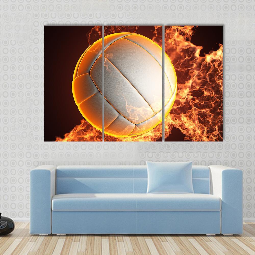 Volleyball Ball In Fire Canvas Wall Art-3 Horizontal-Gallery Wrap-37" x 24"-Tiaracle