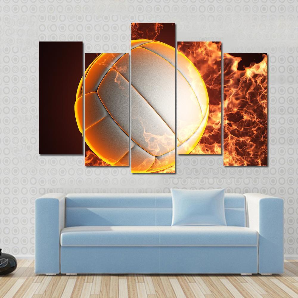 Volleyball Ball In Fire Canvas Wall Art-5 Pop-Gallery Wrap-47" x 32"-Tiaracle